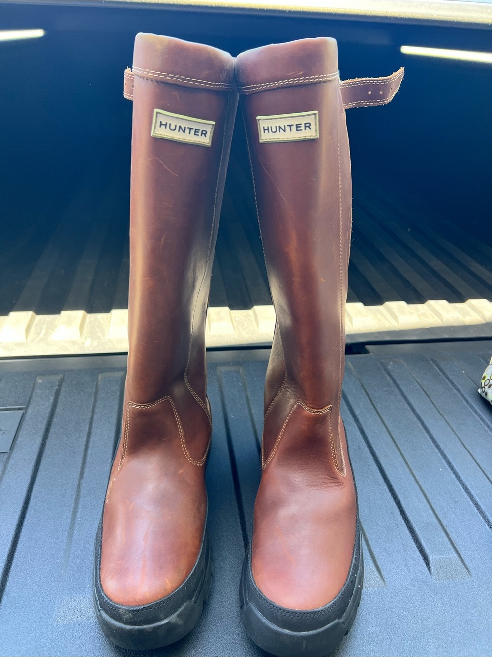 Hunter Men's Brown Leather Tall Rain Boots